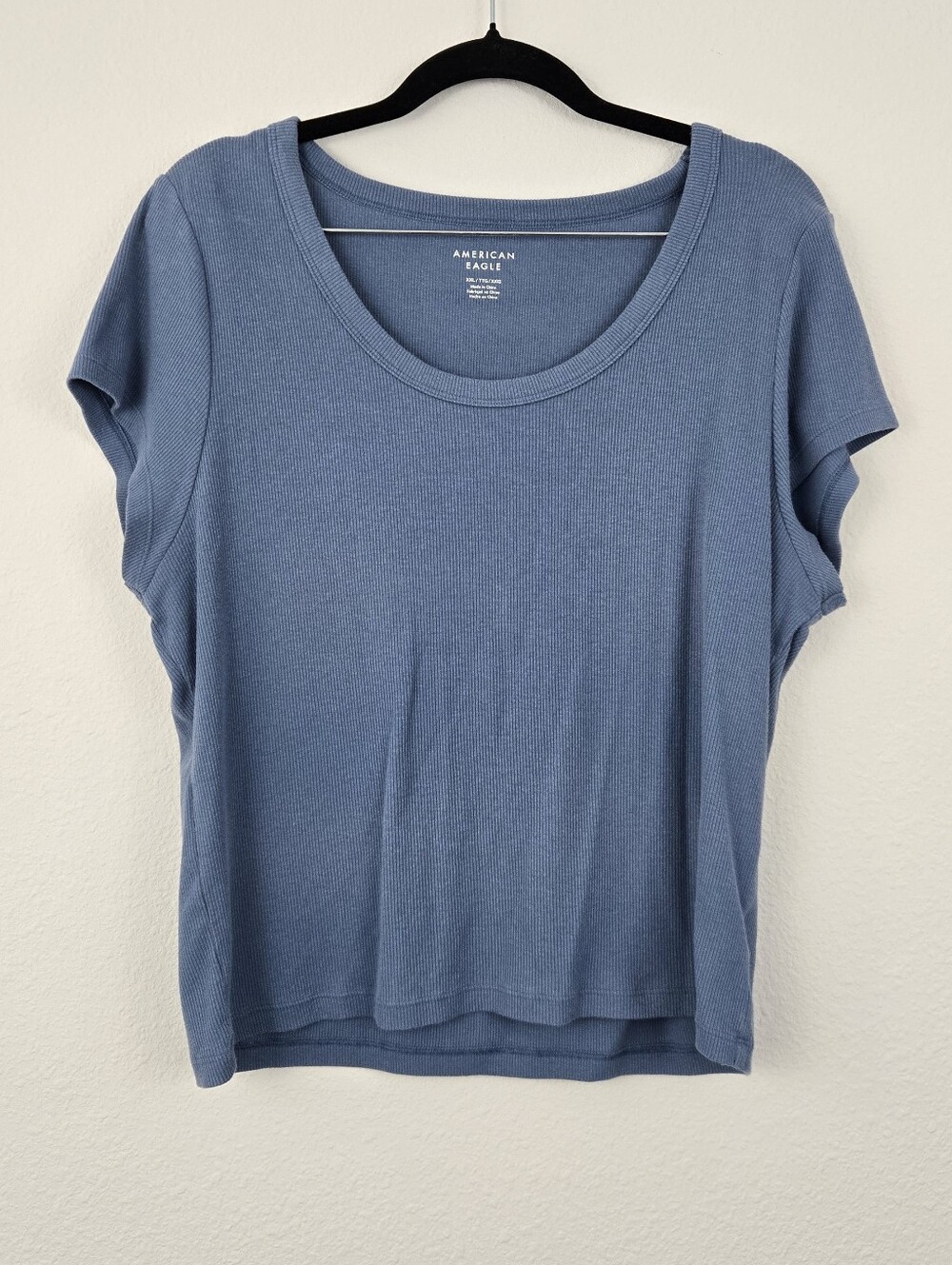 Blue American Eagle Ribbed Cropped Baby Tee